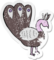 retro distressed sticker of a cartoon peacock png