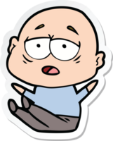 sticker of a cartoon tired bald man png