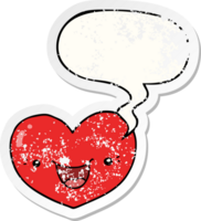 cartoon love heart character with speech bubble distressed distressed old sticker png