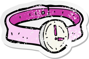 pegatina retro angustiada de un reloj de pulsera de dibujos animados png