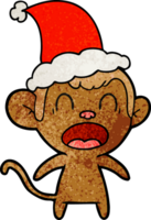 shouting hand drawn textured cartoon of a monkey wearing santa hat png