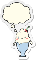 cute cartoon ice cream with thought bubble as a printed sticker png