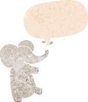 dessin animé dansant l'éléphant avec discours bulle dans grunge affligé rétro texturé style png