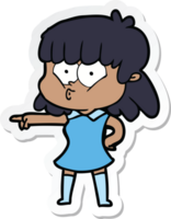 sticker of a cartoon whistling girl pointing png