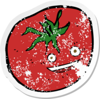 retro distressed sticker of a cartoon happy tomato png