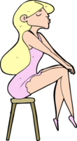 cartoon woman sitting on stool png