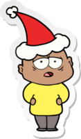 main tiré autocollant dessin animé de une fatigué chauve homme portant Père Noël chapeau png