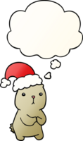 cartoon christmas bear worrying with thought bubble in smooth gradient style png