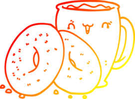 chaud pente ligne dessin de une dessin animé café et beignets png