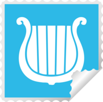 square peeling sticker cartoon of a golden harp png