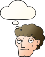 cartoon bored man with thought bubble in smooth gradient style png