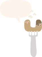 dibujos animados salchicha en tenedor con habla burbuja en retro estilo png
