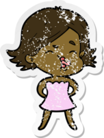 distressed sticker of a cartoon girl pulling face png