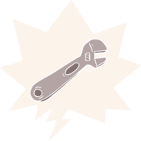 cartoon spanner with speech bubble in retro style png