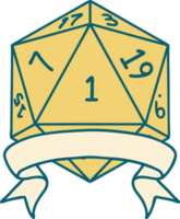 retro tatoeëren stijl natuurlijk een d20 Dobbelsteen rollen png