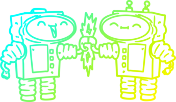 cold gradient line drawing of a cartoon robots connecting png