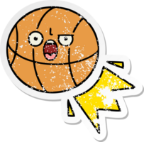 autocollant en détresse d'un ballon de basket de dessin animé mignon png