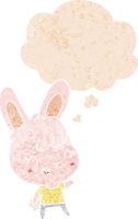 tecknad serie kanin med trodde bubbla i grunge bedrövad retro texturerad stil png