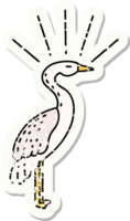 worn old sticker of a tattoo style standing stork png