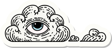 sticker van tatoeëren in traditioneel stijl van een allemaal zien oog wolk png