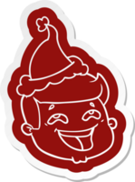 glücklich schrullig Karikatur Aufkleber von ein männlich Gesicht tragen Santa Hut png