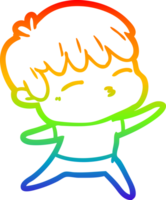 rainbow gradient line drawing of a cartoon curious boy png