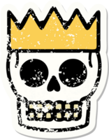 distressed sticker tattoo in traditional style of a skull and crown png