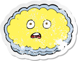 retro distressed sticker of a shocked cartoon cloud face png