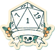 estilo de tatuagem retrô natural um d20 rolo de dados png