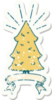 worn old sticker of a tattoo style pine tree png