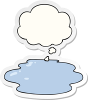 cartoon puddle of water with thought bubble as a printed sticker png
