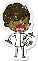 distressed sticker of a cartoon woman talking png