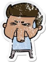 distressed sticker of a cartoon man sweating png