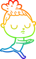 rainbow gradient line drawing of a cartoon calm woman png