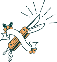 scroll banner with tattoo style folding knife png