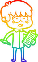 rainbow gradient line drawing of a cartoon exhausted boy png