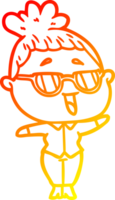 warm gradient line drawing of a cartoon happy woman wearing spectacles png