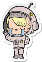 pegatina de una niña astronauta llorando de dibujos animados png