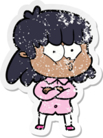 distressed sticker of a cartoon whistling girl png