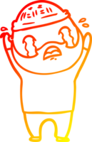 warm gradient line drawing of a cartoon bearded man crying png