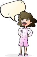 cartoon woman in dungarees with speech bubble png