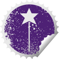 distressed circular peeling sticker symbol of a star wand png