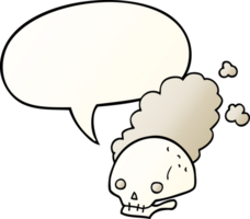 cartoon dusty old skull with speech bubble in smooth gradient style png