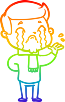 rainbow gradient line drawing of a cartoon man crying png