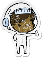 distressed sticker of a cartoon astronaut woman png