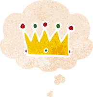tecknad serie krona med trodde bubbla i grunge bedrövad retro texturerad stil png