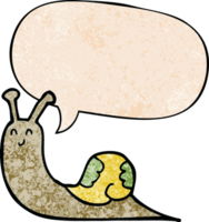 cute cartoon snail with speech bubble in retro texture style png