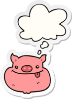 tekenfilm gelukkig varken gezicht met gedachte bubbel net zo een gedrukt sticker png
