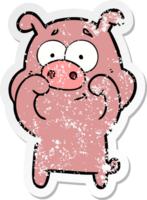 autocollant en détresse d'un cochon de dessin animé heureux png