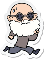 sticker of a cartoon running man with beard and sunglasses sweating png